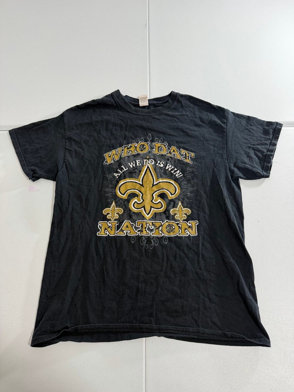 Who Dat Nation Fleur de Lis T-Shirt Mens Large Black Gold New Orleans Fan Tee